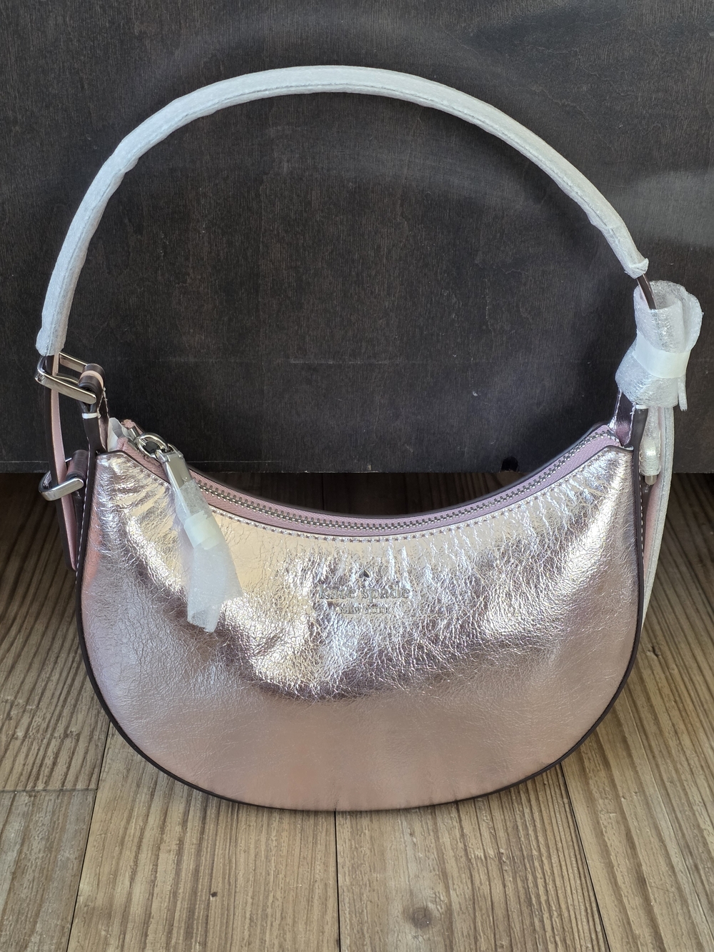 Kate Spade Nova Crinkle Metallic Small Crescent Shoulder Bag